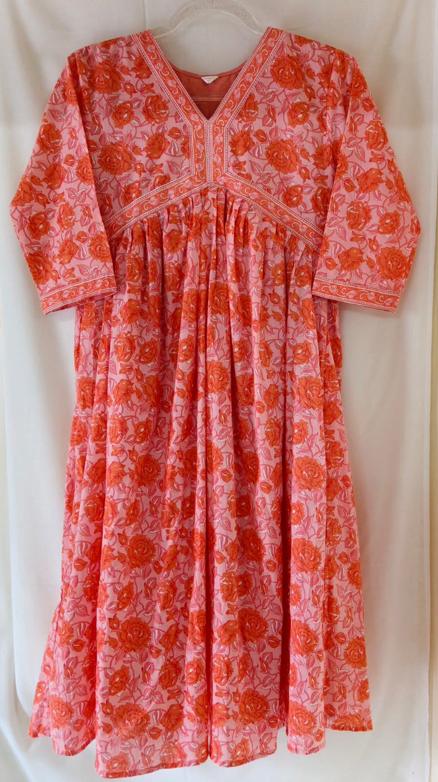 Pink & Orange Floral Kurta with lining