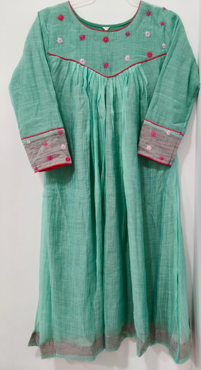 Multicolor Chanderi Floral Series -Sea Green