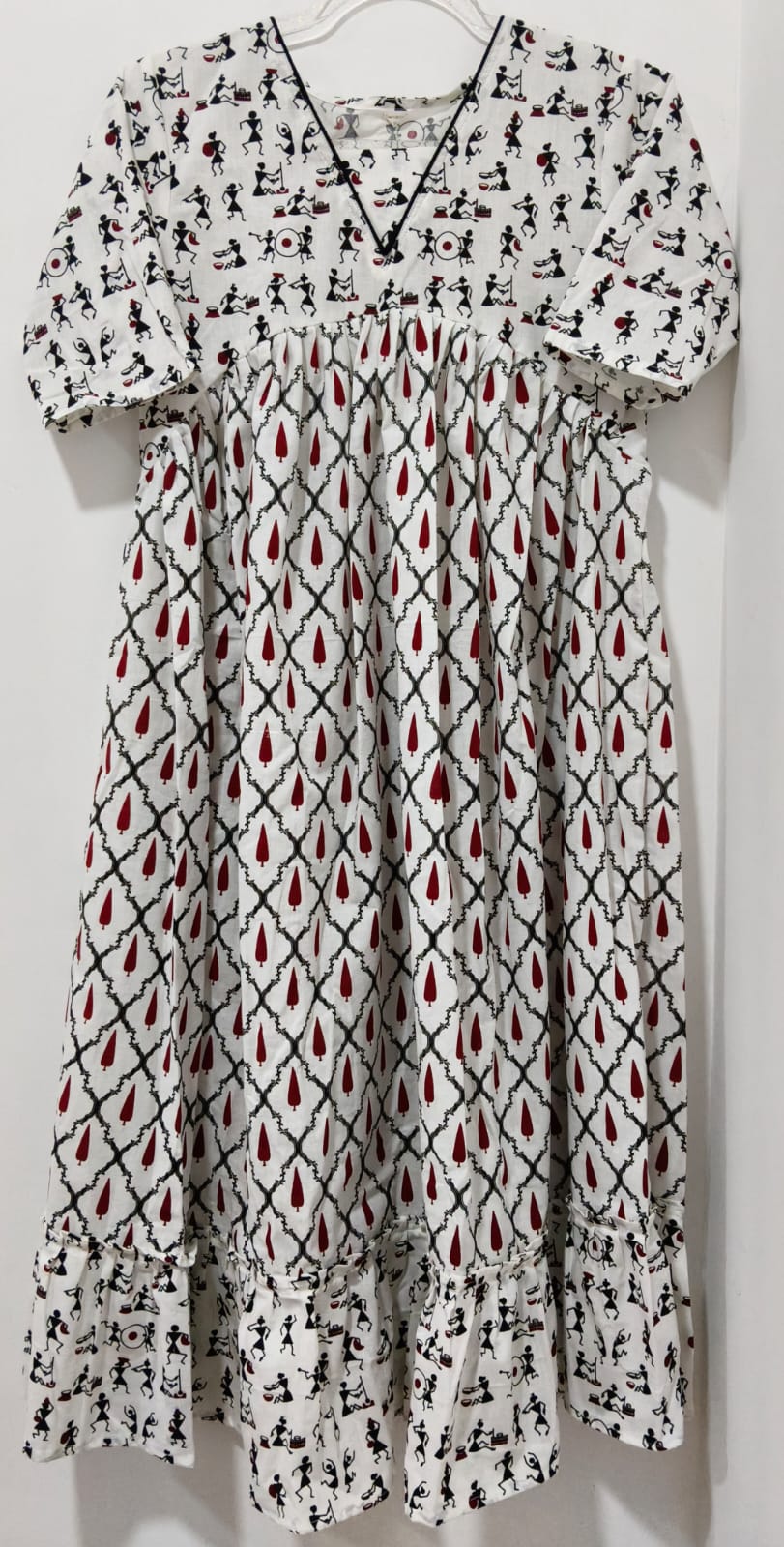 White warli printed cotton kurta