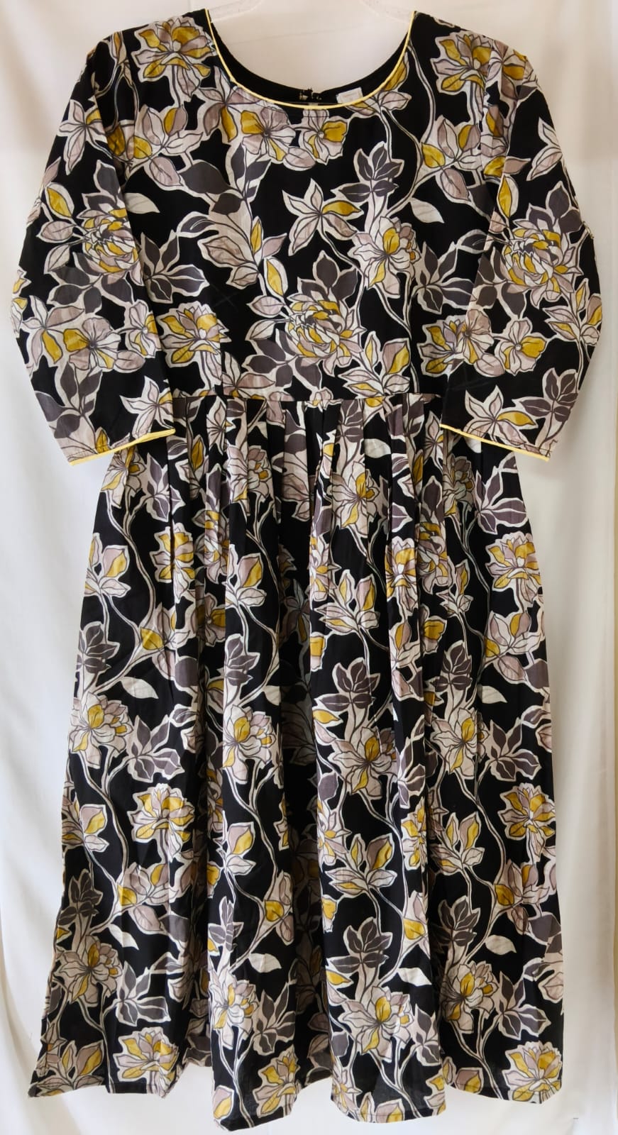 Black Yellow Floral Kurta with Lining