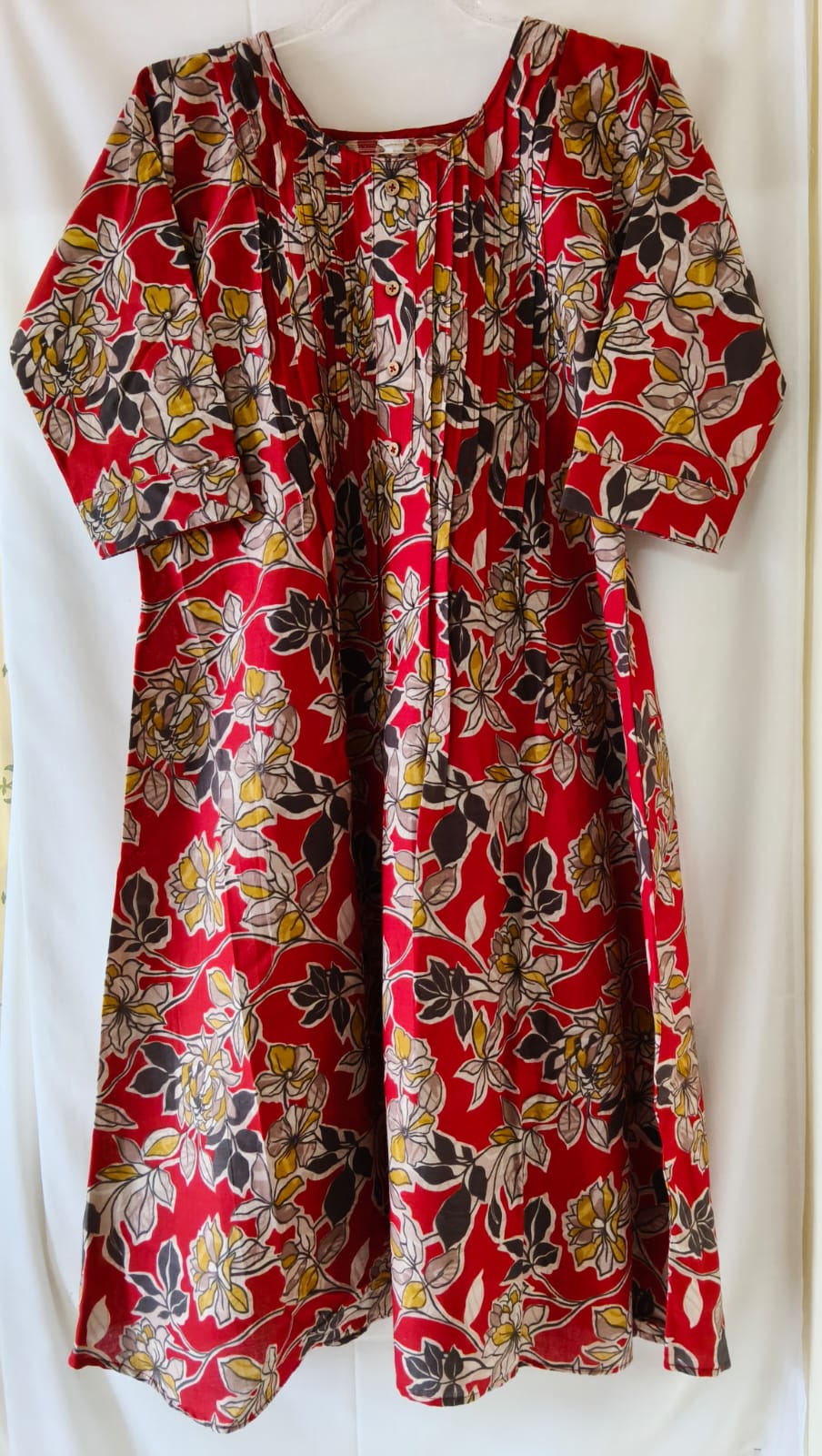 Red Floral Pintuck Kurta