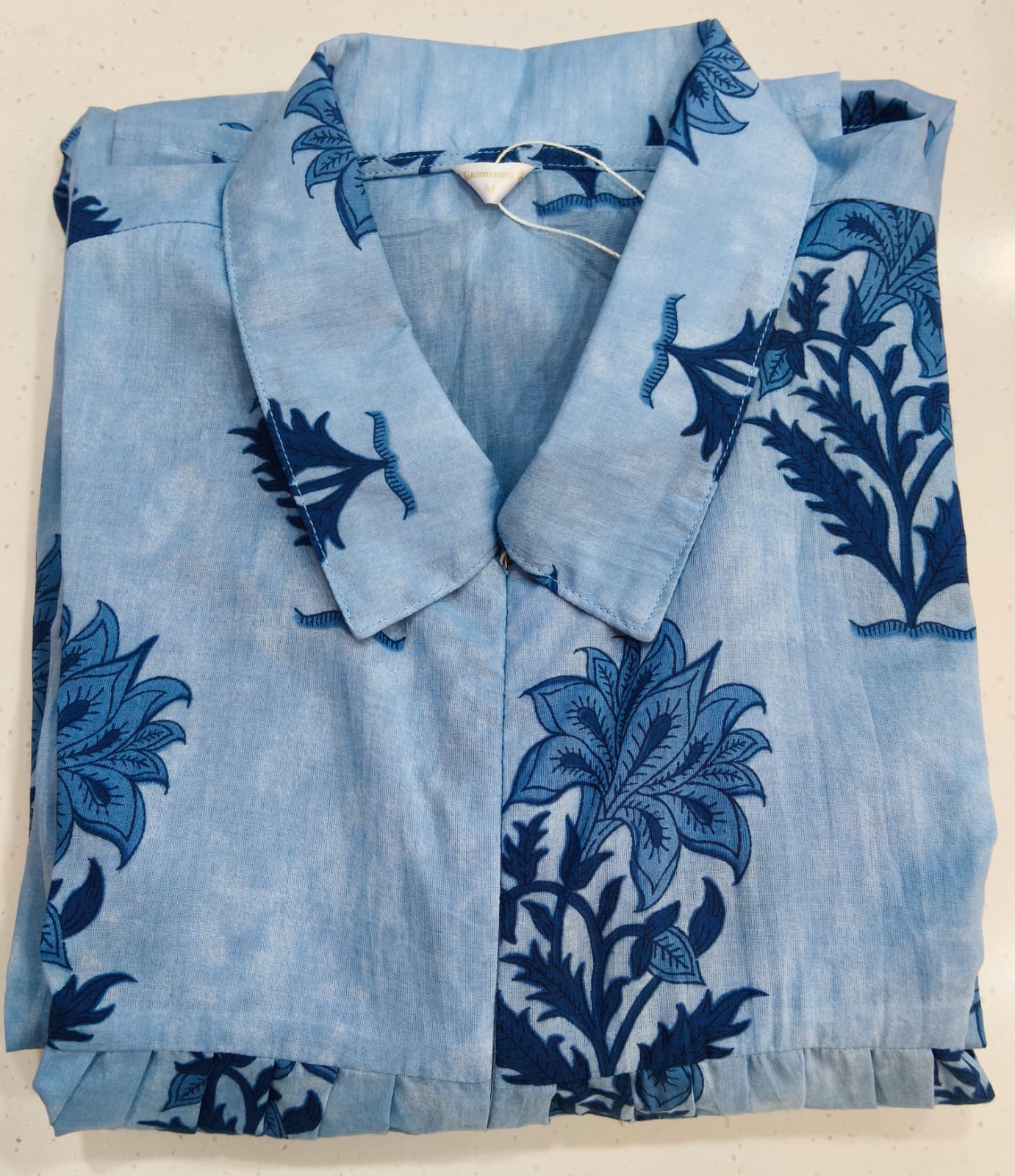 BLUE FLORAL COLLAR KURTA W TIER