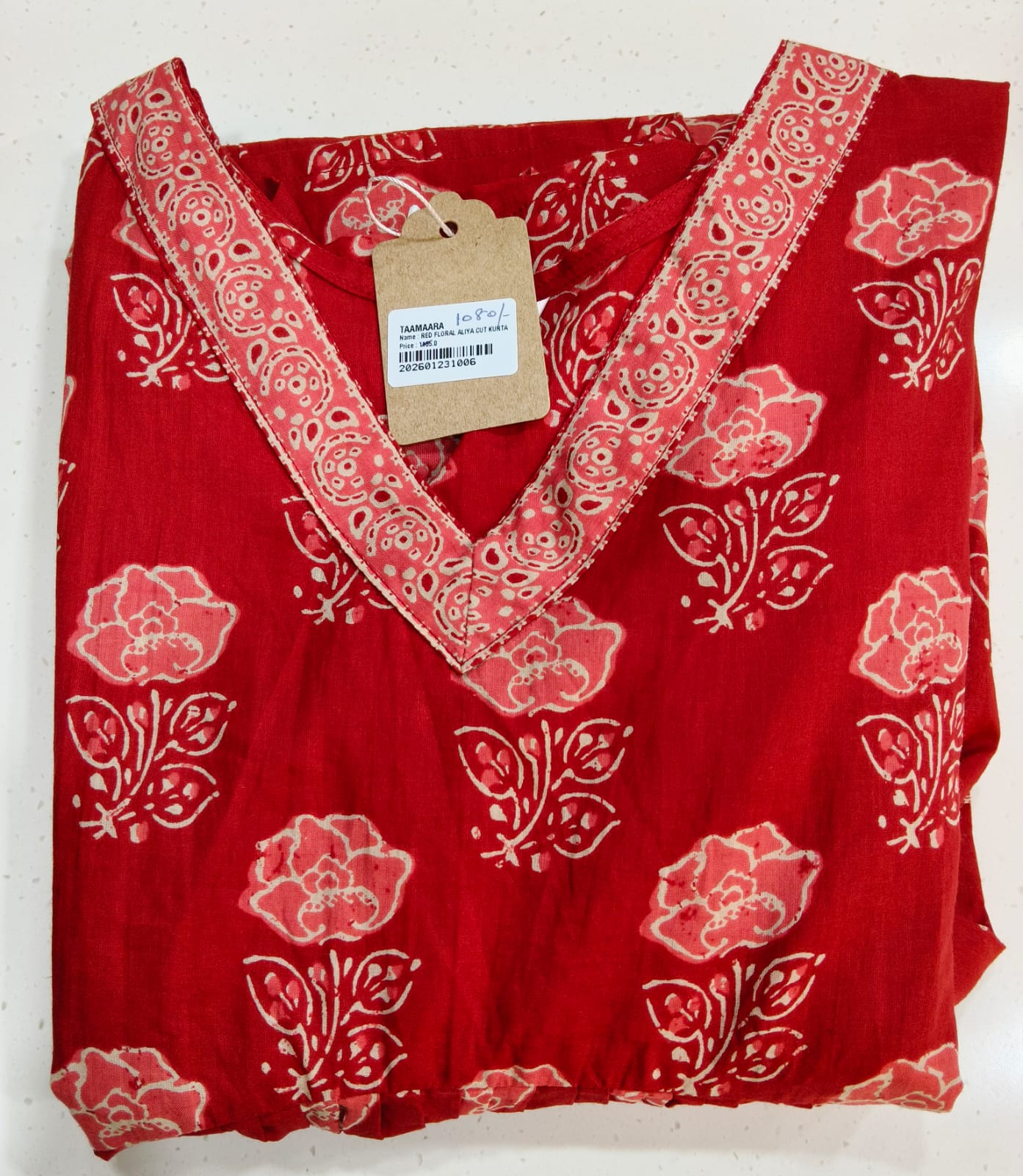 Red Aliya cut Printed Kurta