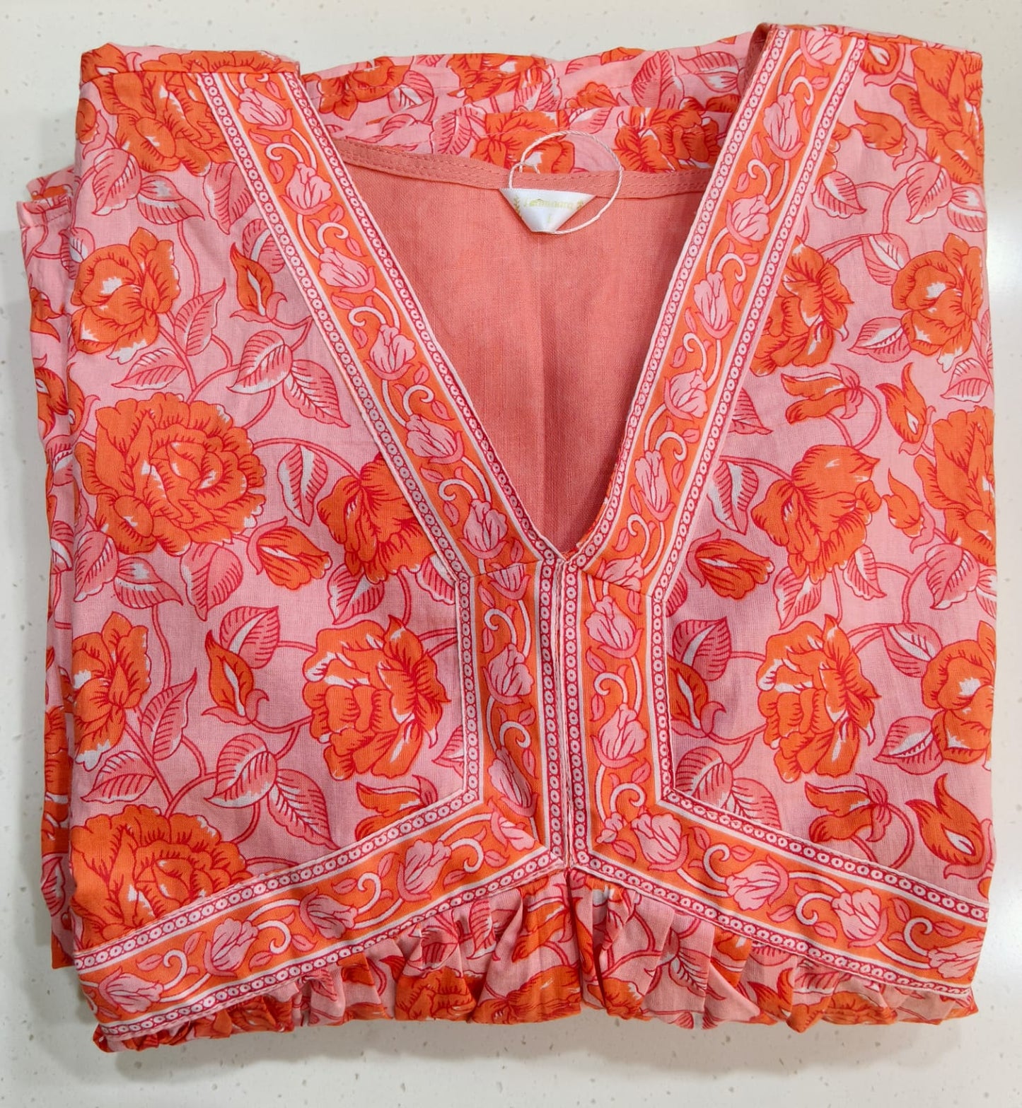 Pink & Orange Floral Kurta with lining