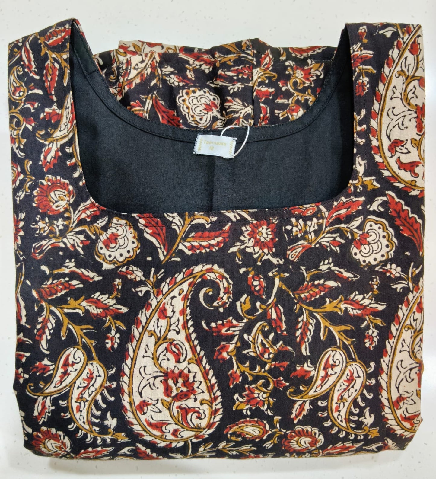 Black Kalamkari Floral Kurta with Lining