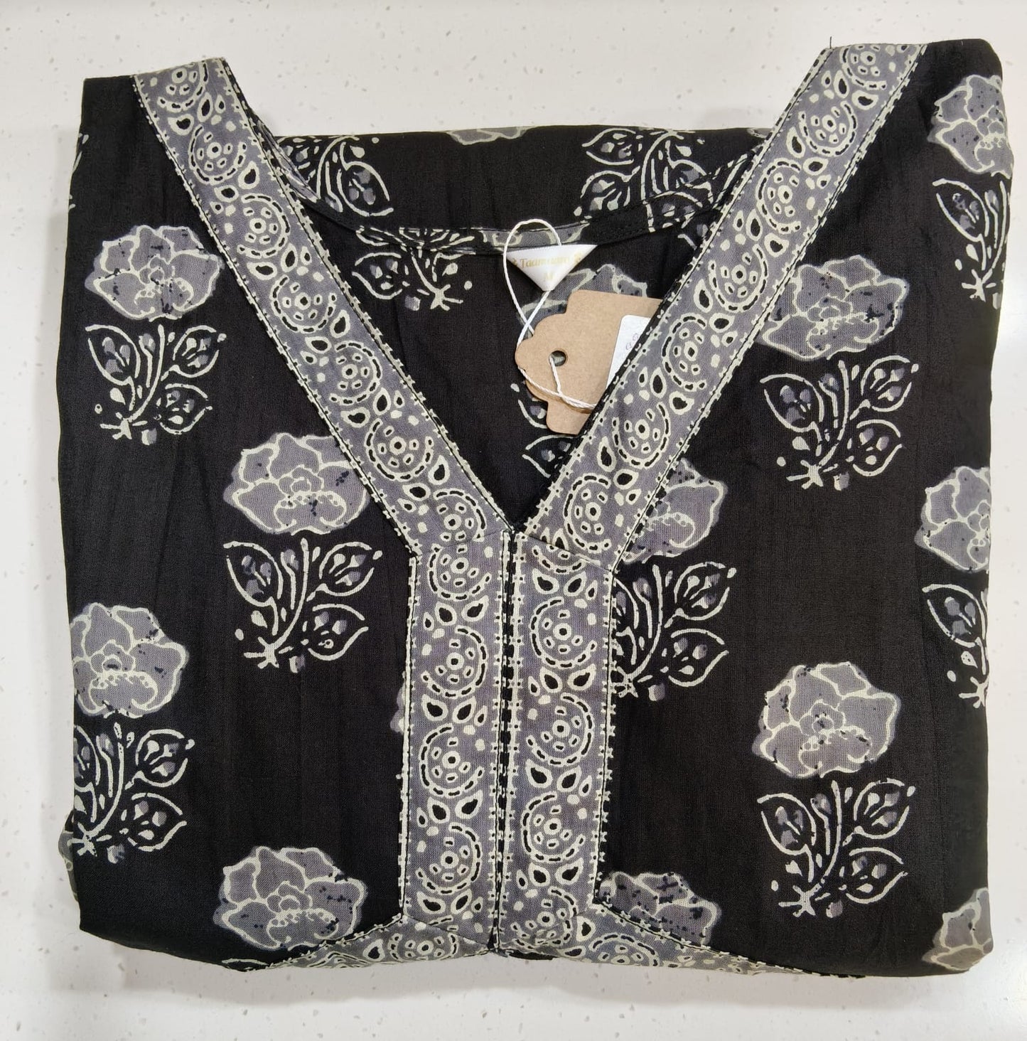 Black Floral Aliya cut Kurta
