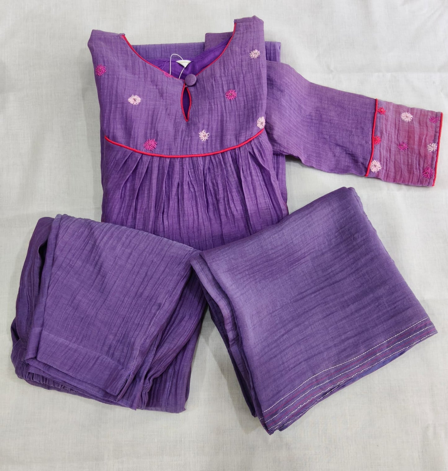 Multicolor Chanderi Floral Series -Violet 3 pc Suit