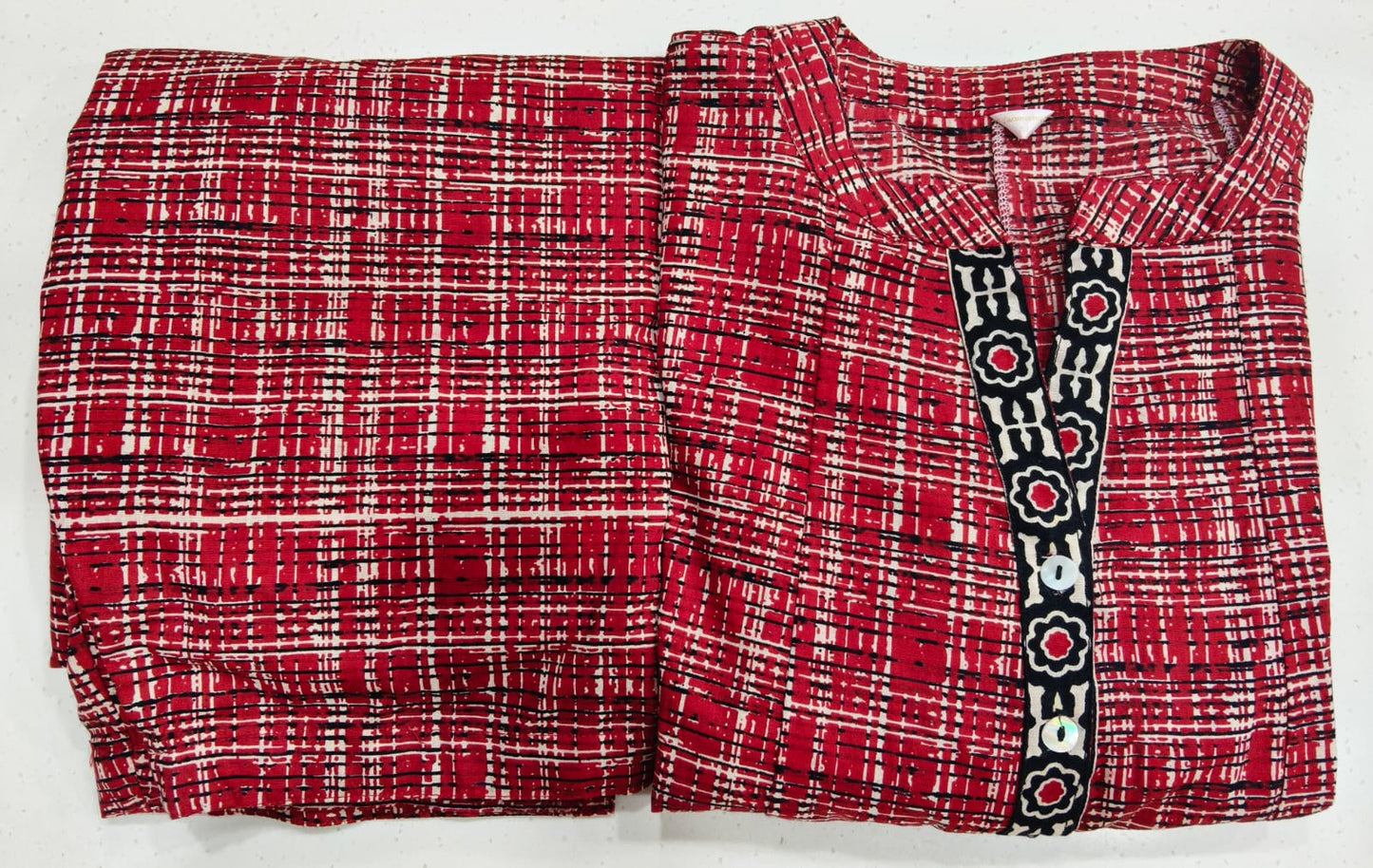 RED PANEL CUT CO ORD SET W OPEN BUTTONS