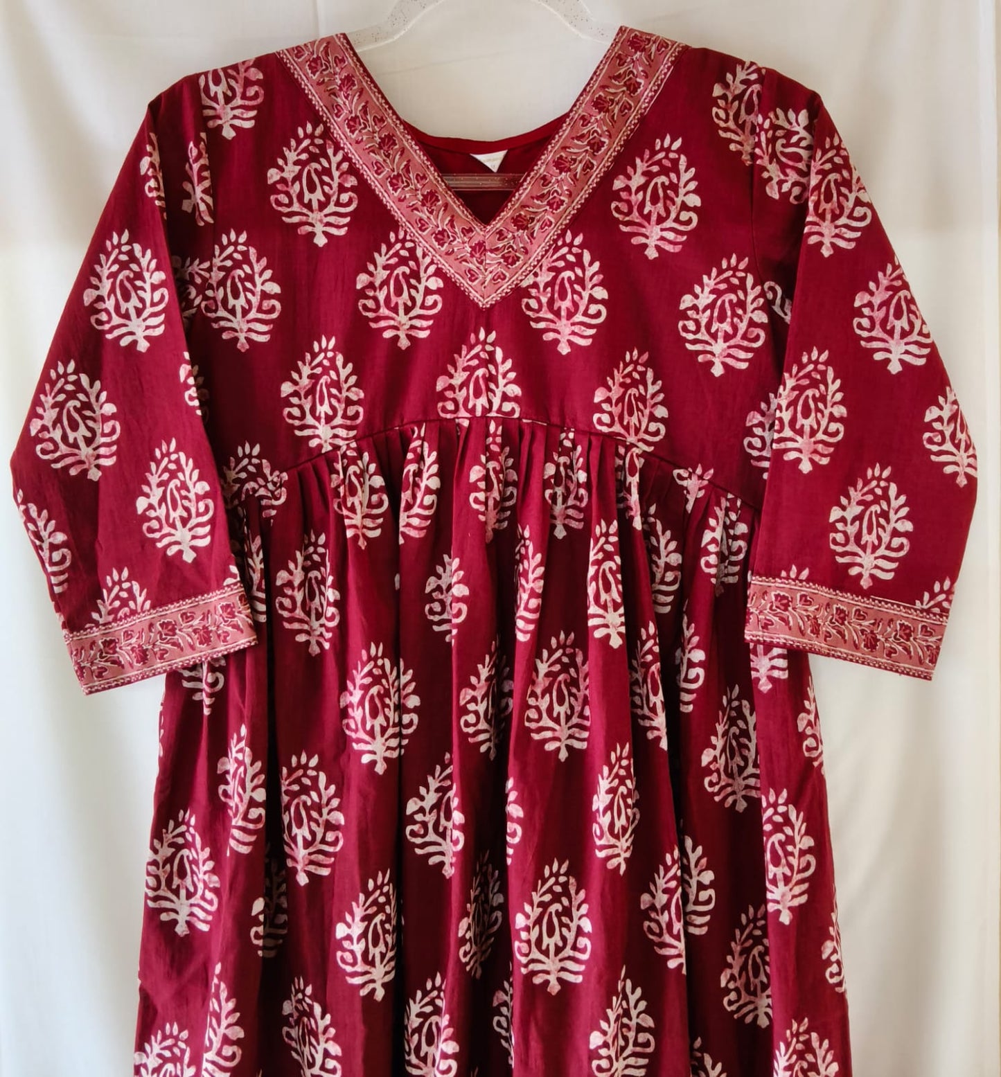 Red Floral 2 Kurta Aliya cut w Lining