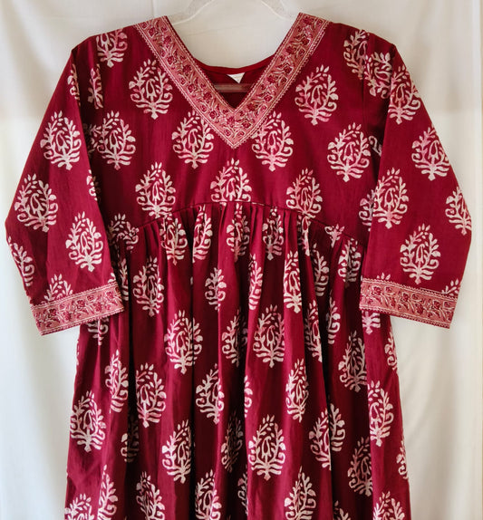 Red Floral 2 Kurta Aliya cut w Lining
