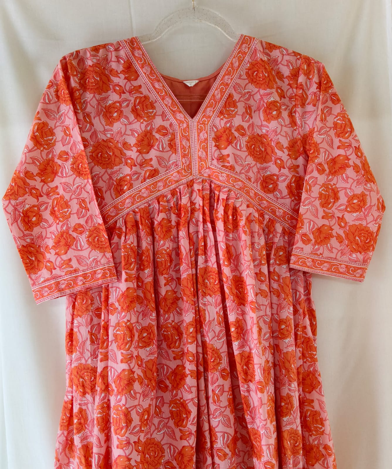 Pink & Orange Floral Kurta with lining