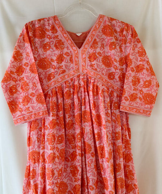 Pink & Orange Floral Kurta with lining
