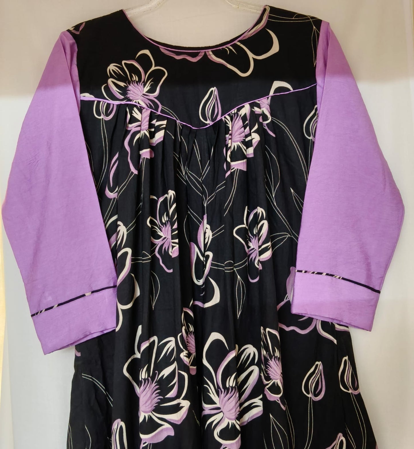 Black & Lavender Floral Kurta