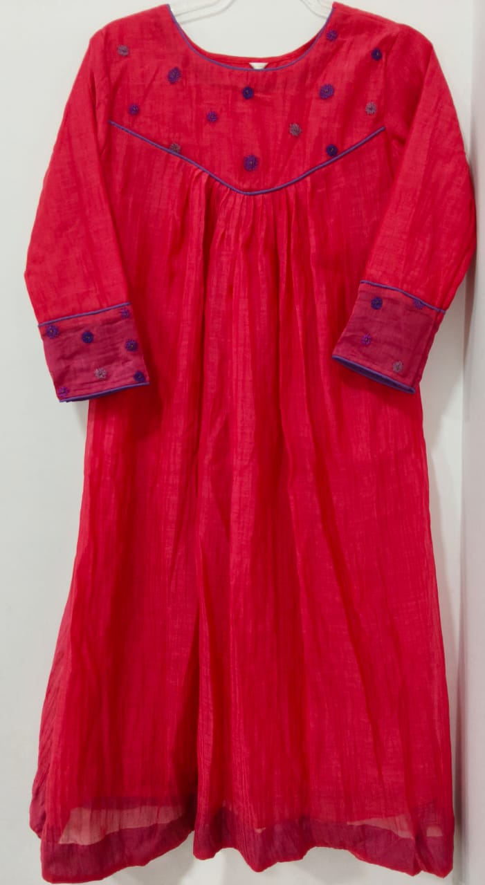 Multicolor Chanderi Floral Series -Pinkish Red