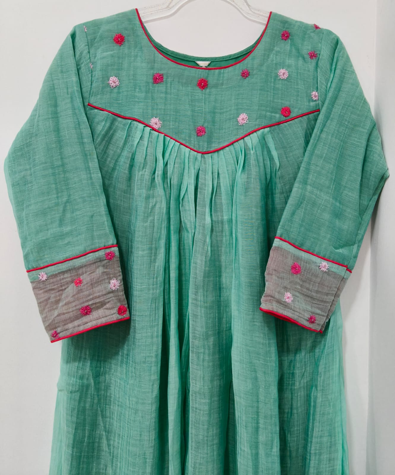 Multicolor Chanderi Floral Series -Sea Green