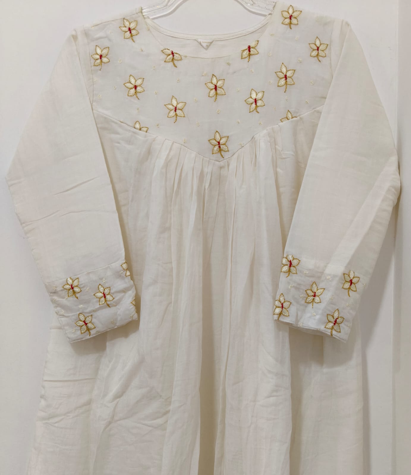 White Chanderi Coral Jasmine kurta