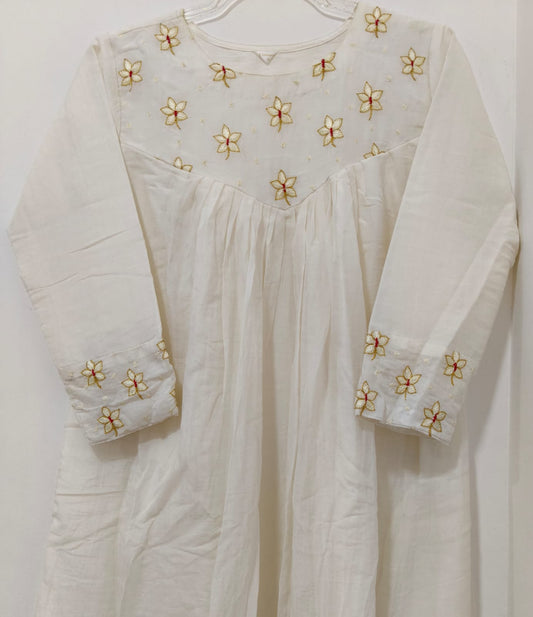 White Chanderi Coral Jasmine kurta