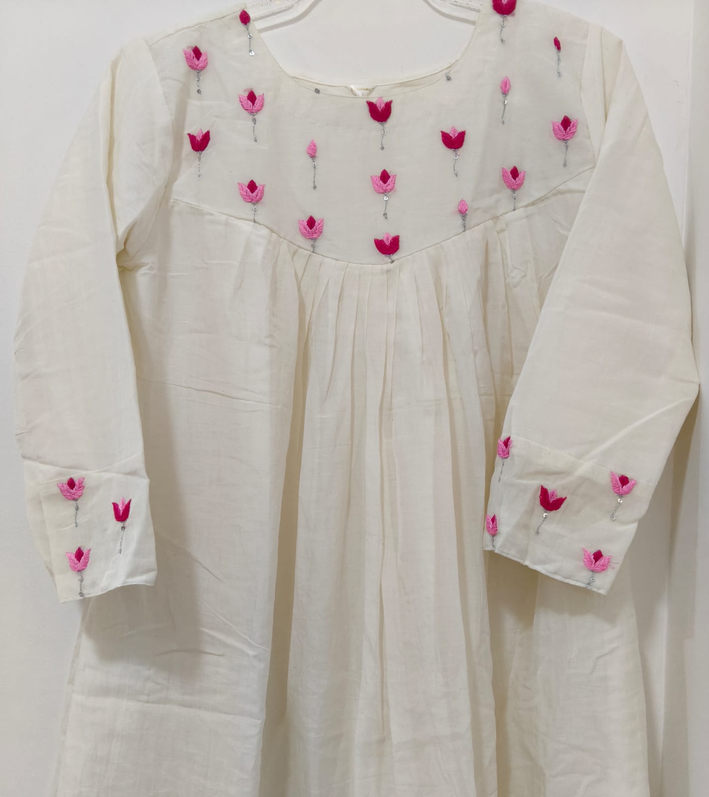White Chanderi Lotus kurta