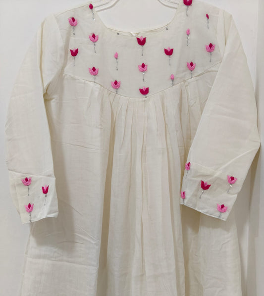 White Chanderi Lotus kurta