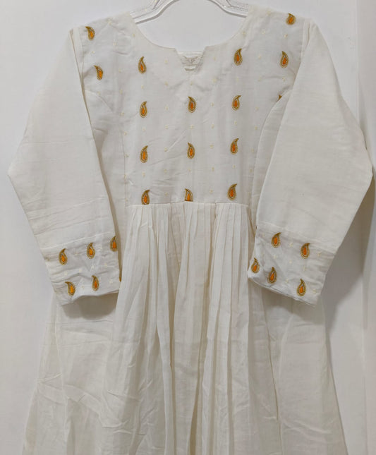 White Chanderi Paisley Yoke