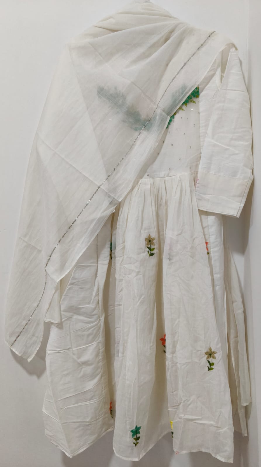 White Chanderi Morning Dew Green With Dupatta