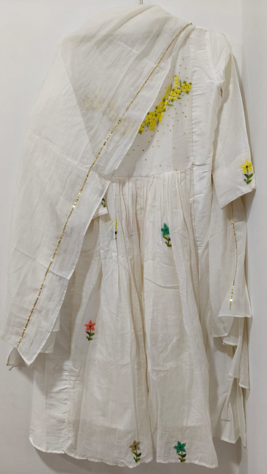 White Chanderi Morning Dew yellow With Dupatta