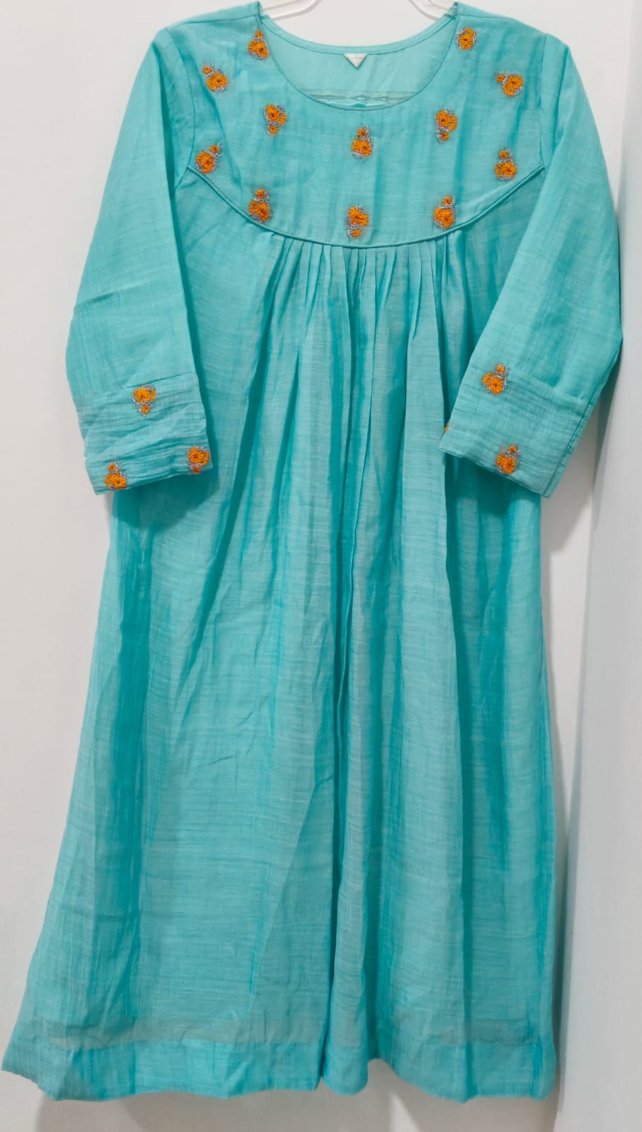 Multicolor Chanderi Floral Series -Blue & Sunset orange