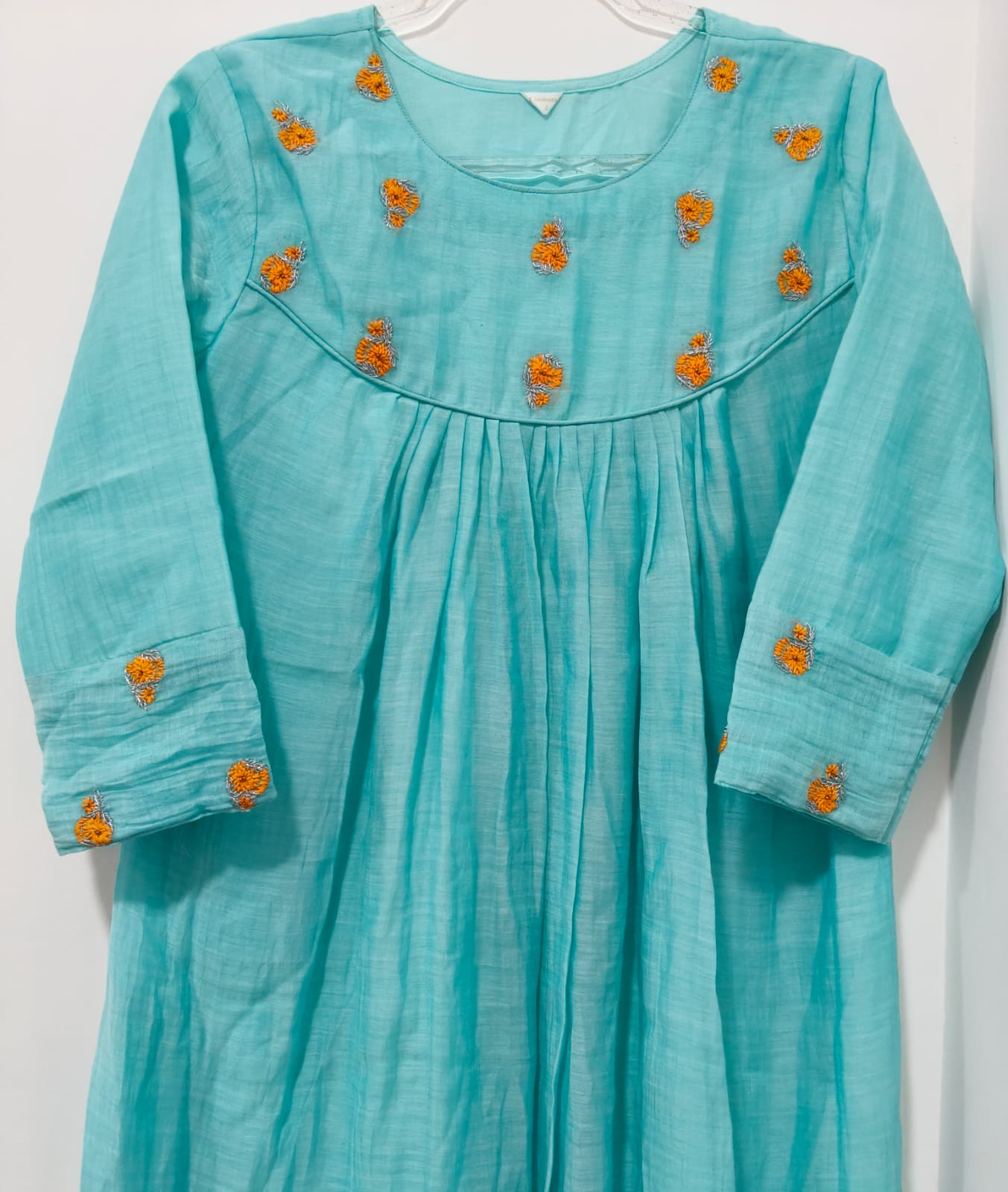 Multicolor Chanderi Floral Series -Blue & Sunset orange