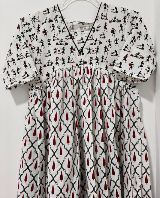 White warli printed cotton kurta