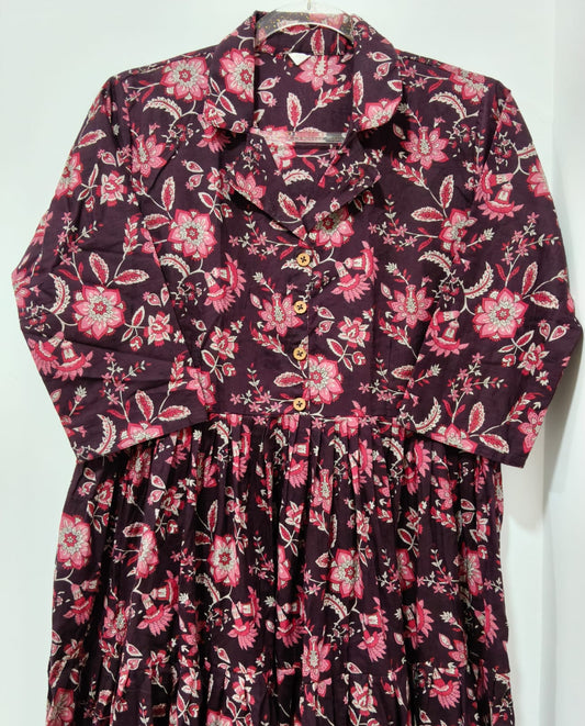 PURPLE PINK FLORAL KURTA COLLAR