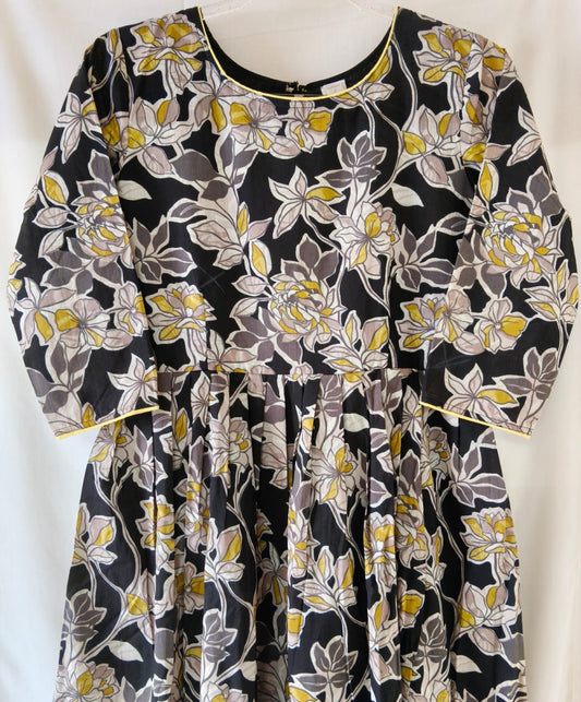 Black Yellow Floral Kurta with Lining