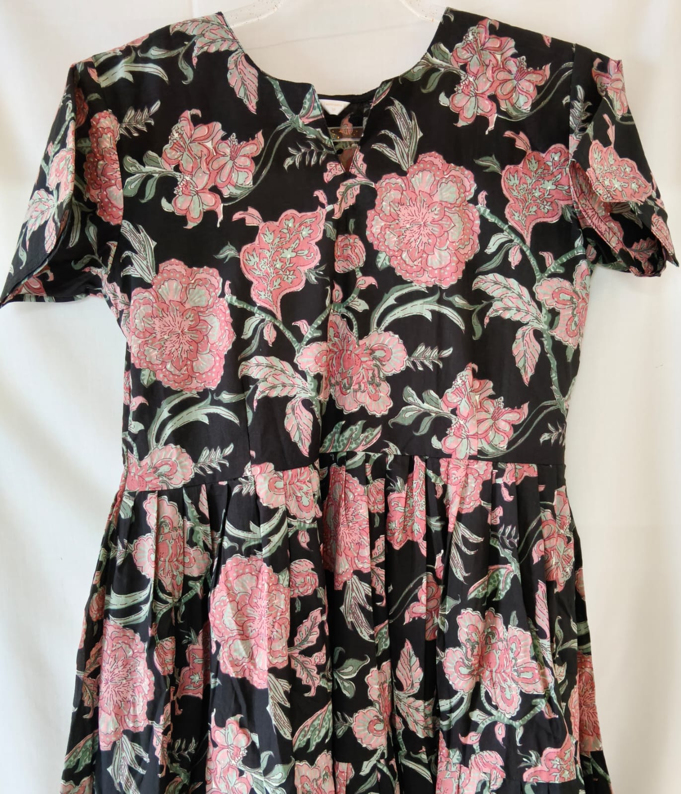 Black Pink Floral Kurta -Short Sleeve