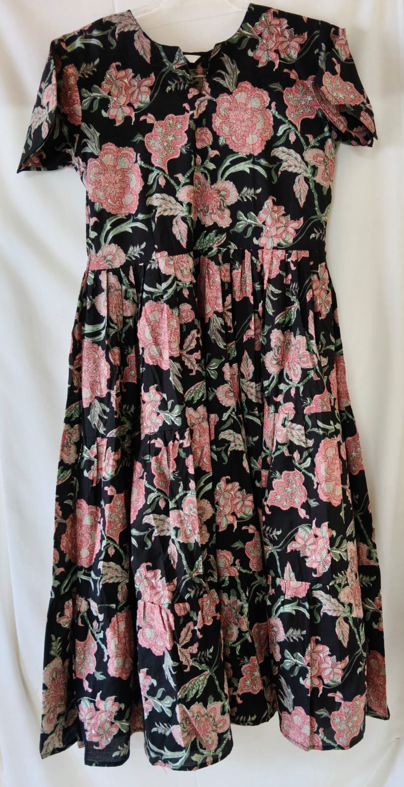 Black Pink Floral Kurta -Short Sleeve