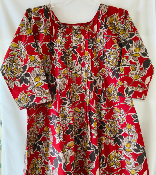 Red Floral Pintuck Kurta