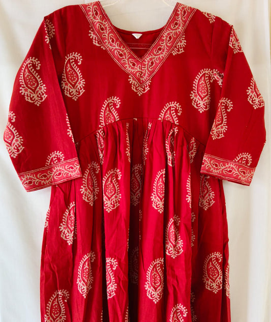 Red Floral Aliya Cut Kurta with Lining