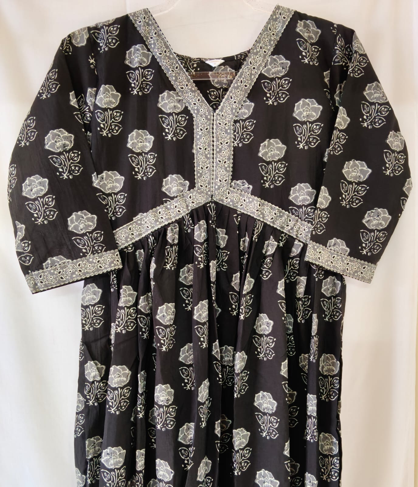 Black Floral Aliya cut Kurta