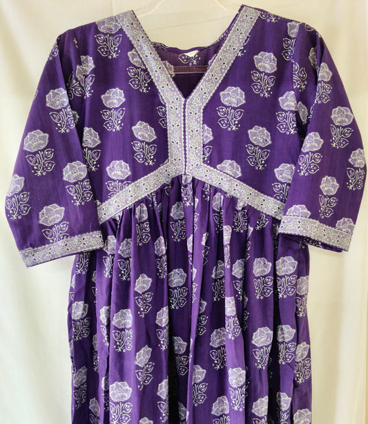 Violet Floral Aliya Cut Kurta