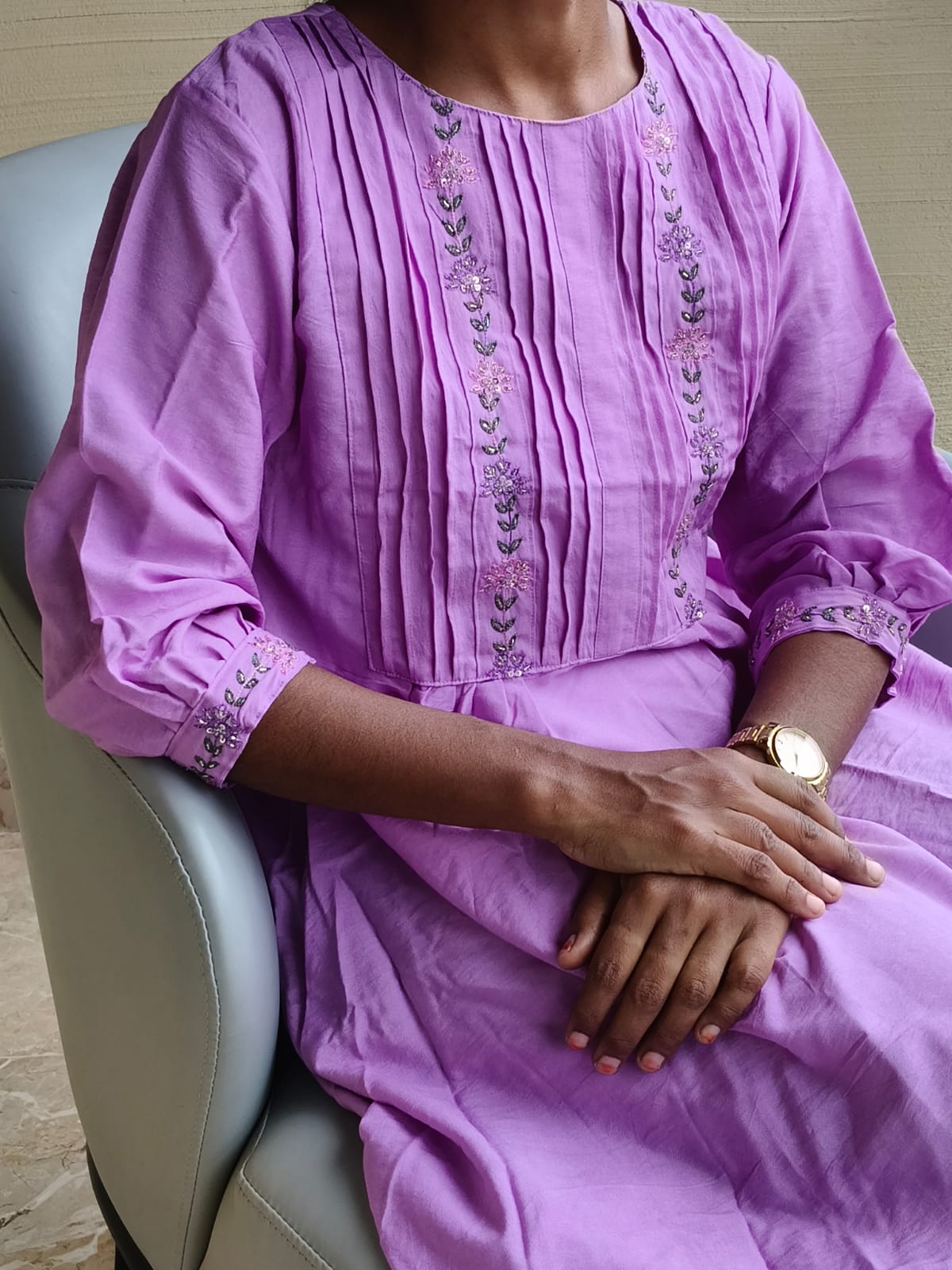 Silk Cotton Lavender Pintuck Kurta with sequin work