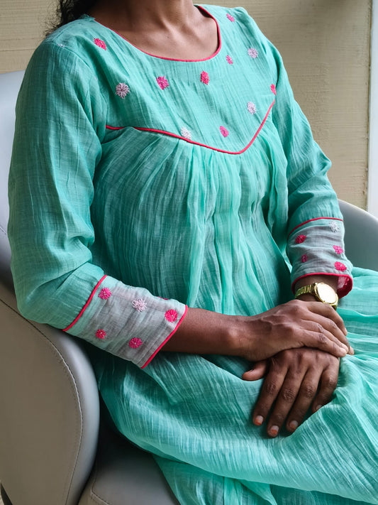 Multicolor Chanderi Floral Series -Sea Green