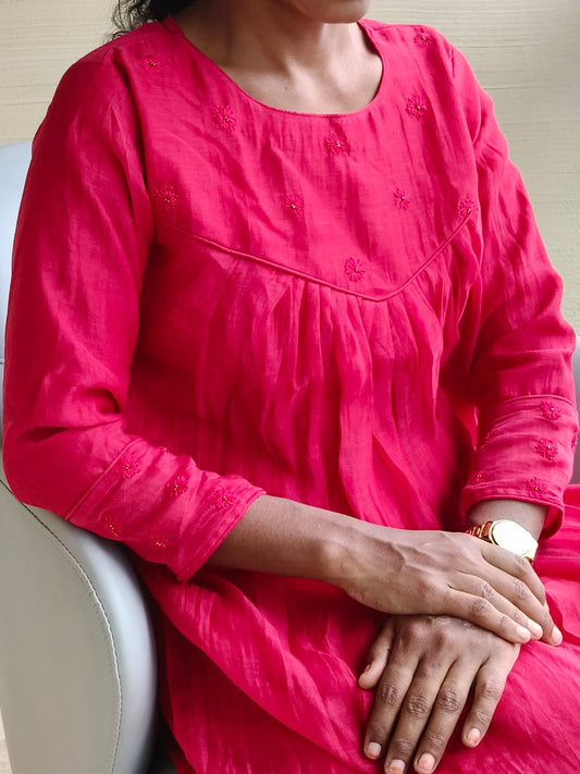 Multicolor Chanderi Floral Series -Red