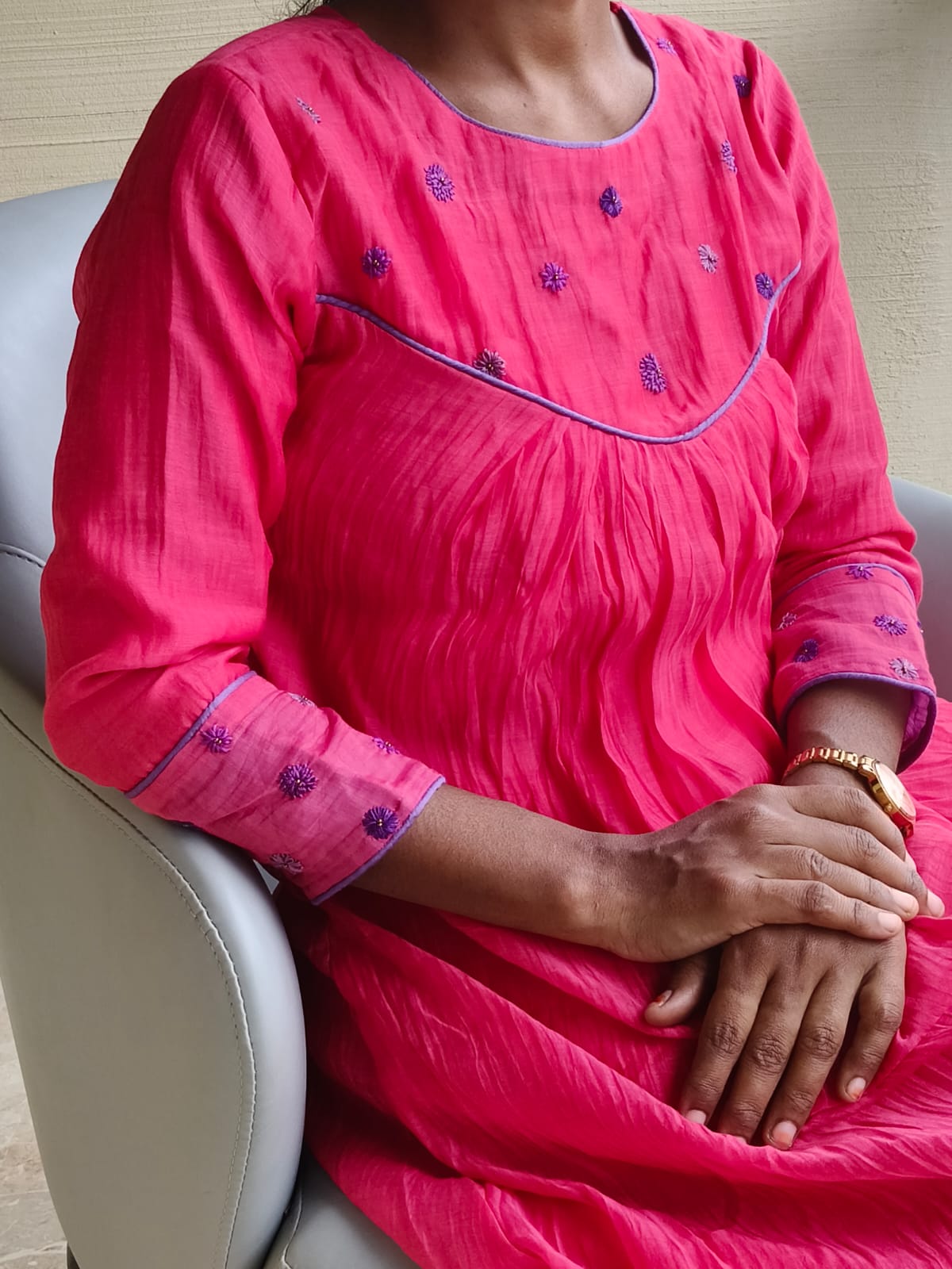 Multicolor Chanderi Floral Series -Pinkish Red