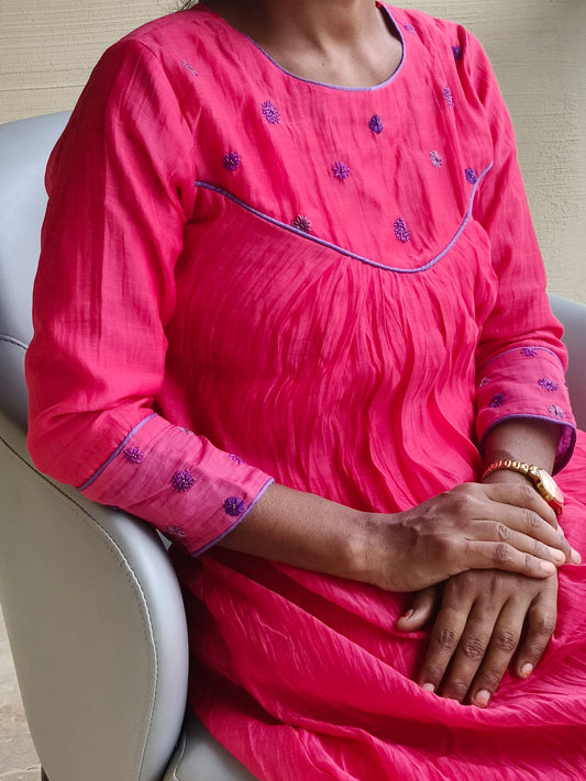 Multicolor Chanderi Floral Series -Pinkish Red