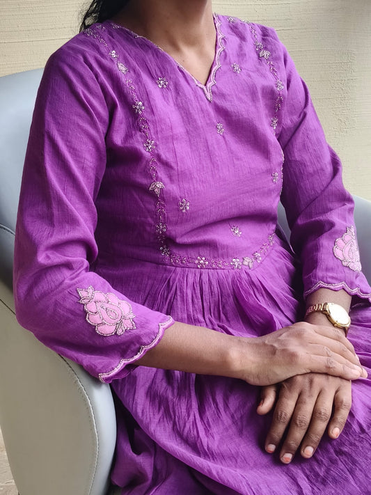 Warm Chanderi Violet With Silver Zari Cutdana Work With Dupatta & Lining