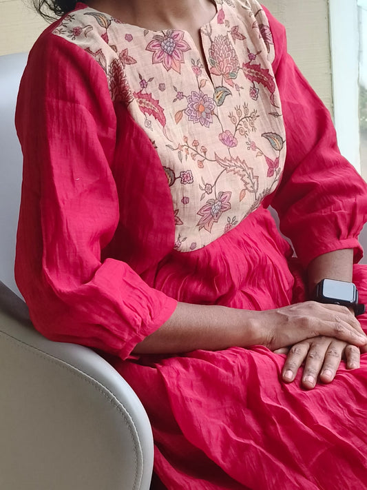 FLORAL PRINTED CHANDERI RED