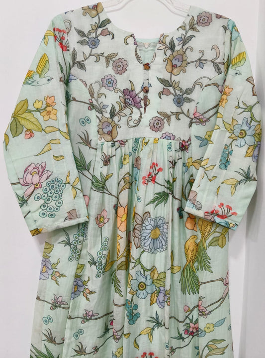 FLORAL PRINTED CHANDERI GREEN