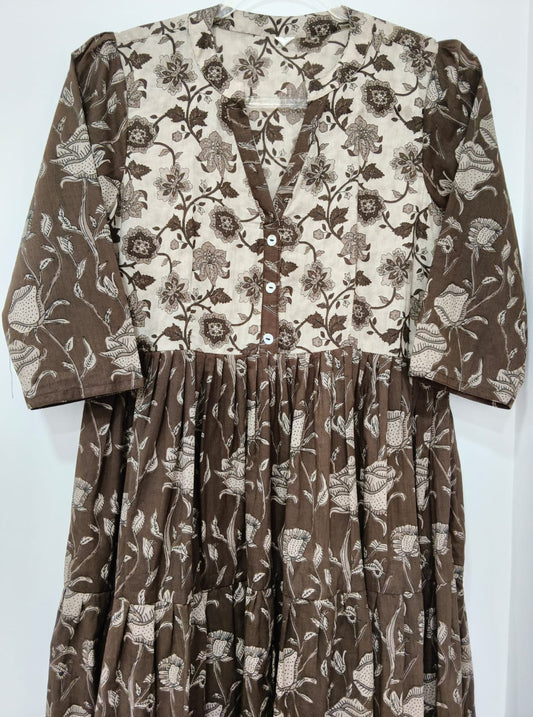 Black Brown Floral Kurta w Tier