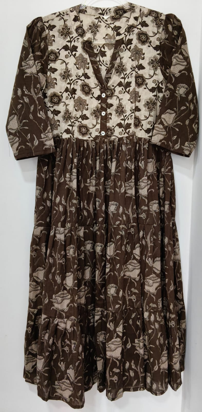 Black Brown Floral Kurta w Tier