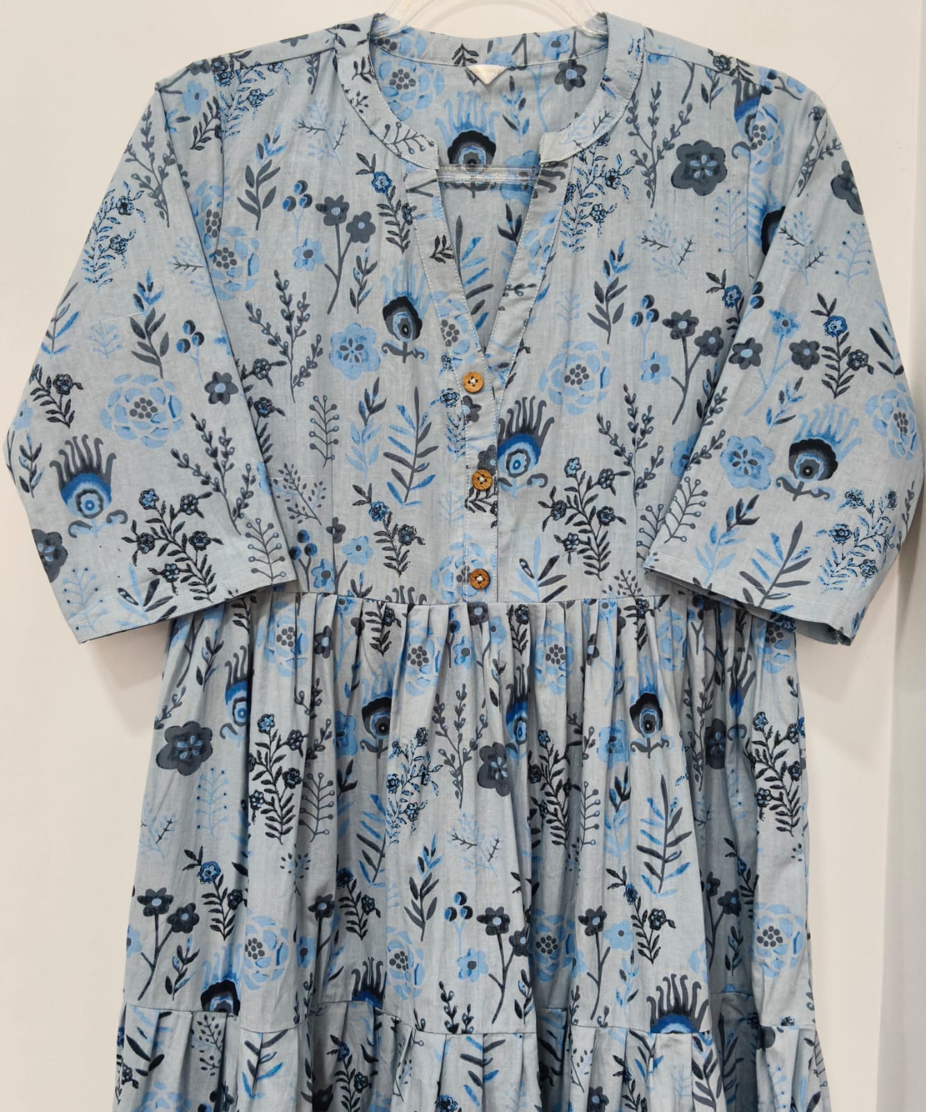 BLUE BROWN FLORAL KURTA W TIER