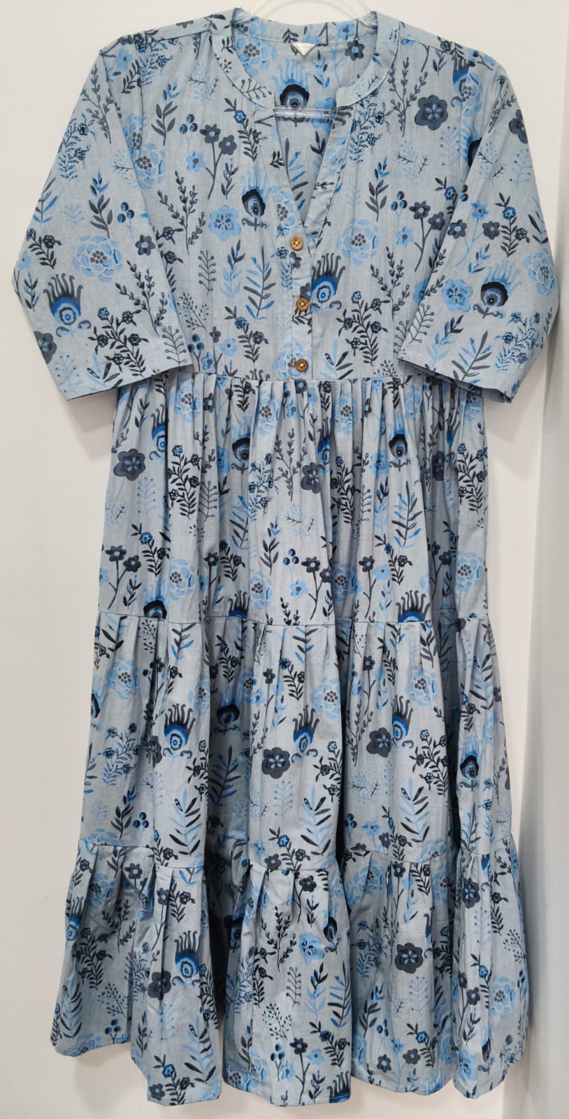 BLUE BROWN FLORAL KURTA W TIER