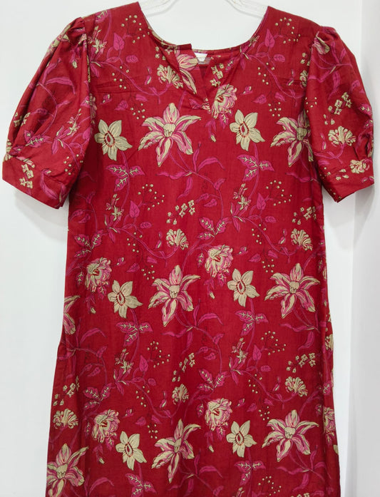 MAROON YELLOW FLORLA KURTA